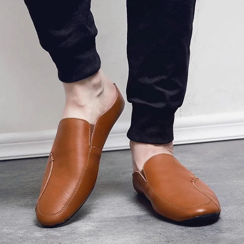 Men's Split Faux Leather Backless Loafers