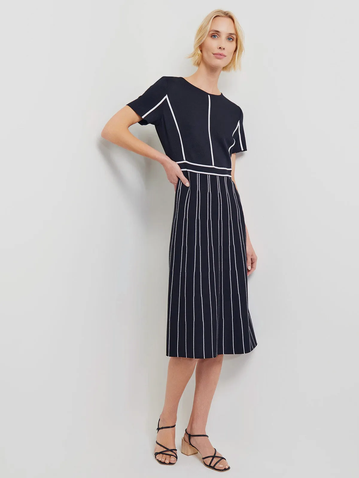 Modern Fit Contrast Stripe A-Line Soft Knit Dress