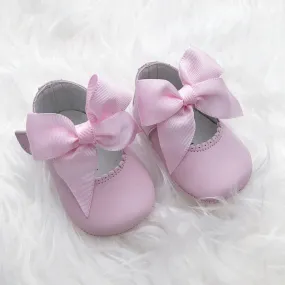 Pink Leather Bow Soft Sole Shoes