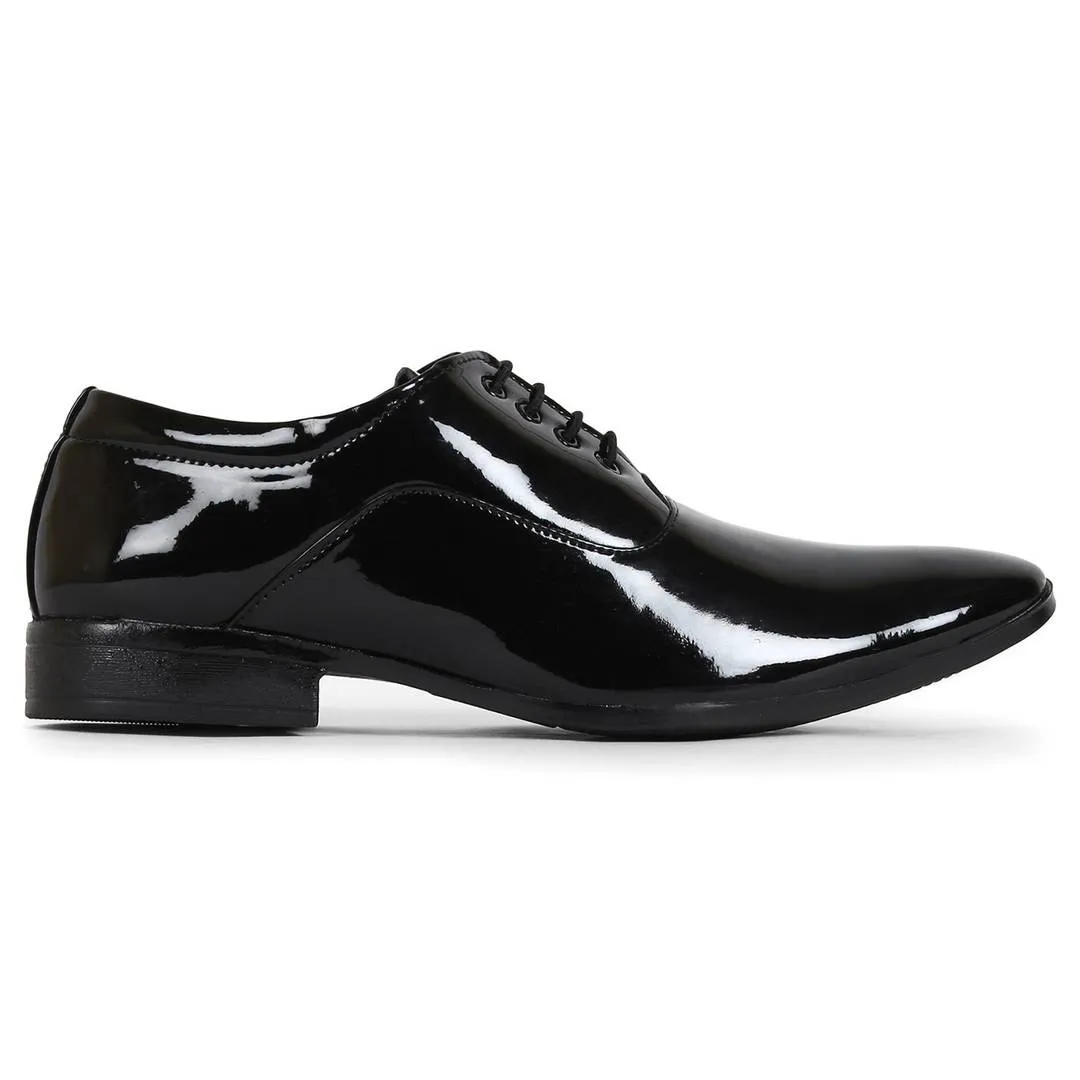 Premium Oxford Class Designer Patent Leatherette Shining Jet Black Lace-Up Party Formal Shoes