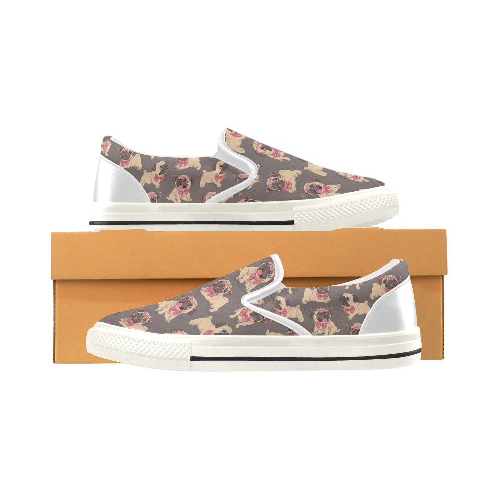 Pug with bowtie Women's Slip-on Canvas Shoes