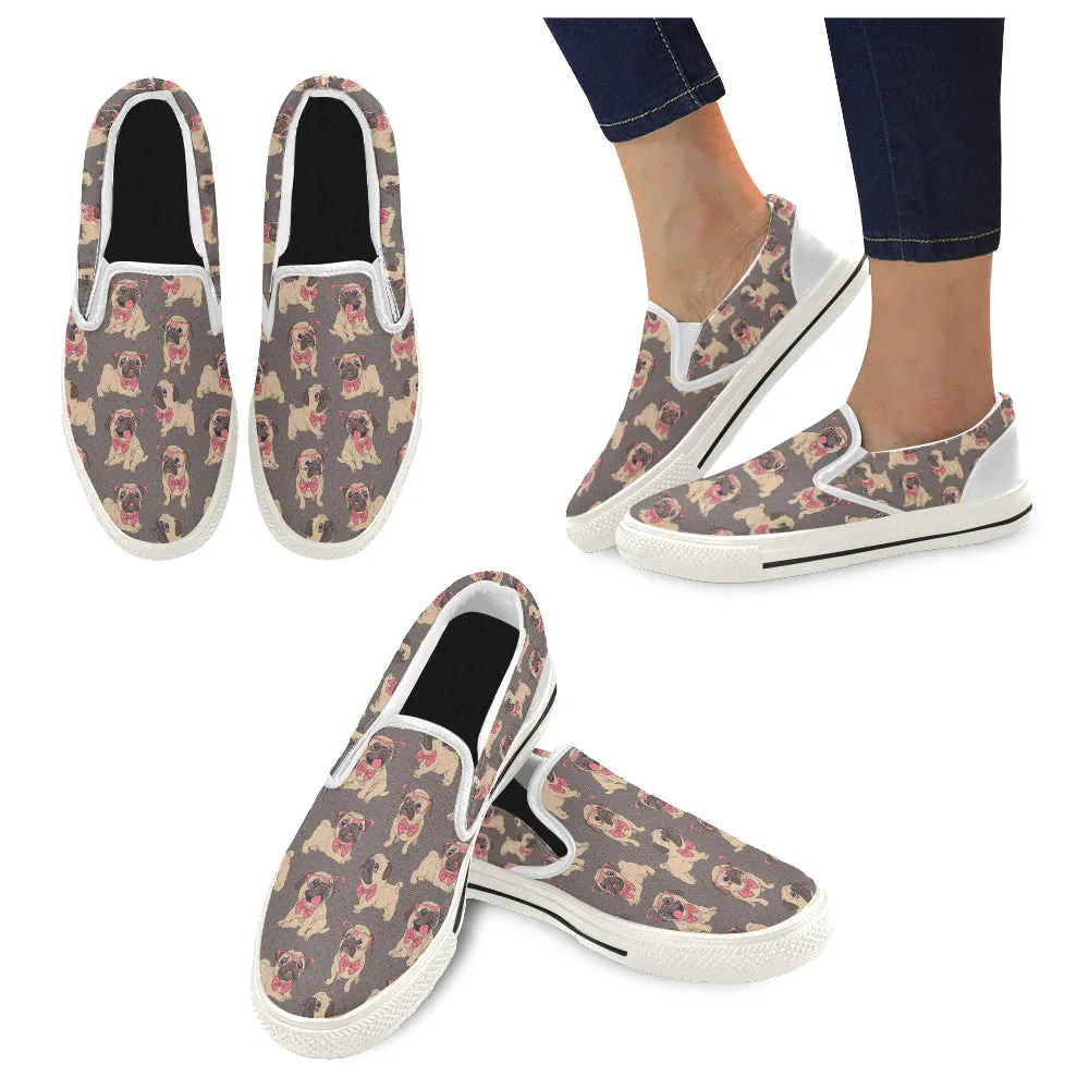 Pug with bowtie Women's Slip-on Canvas Shoes