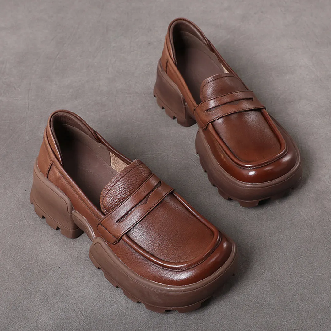 Retro Women Leather Loafer Shoes