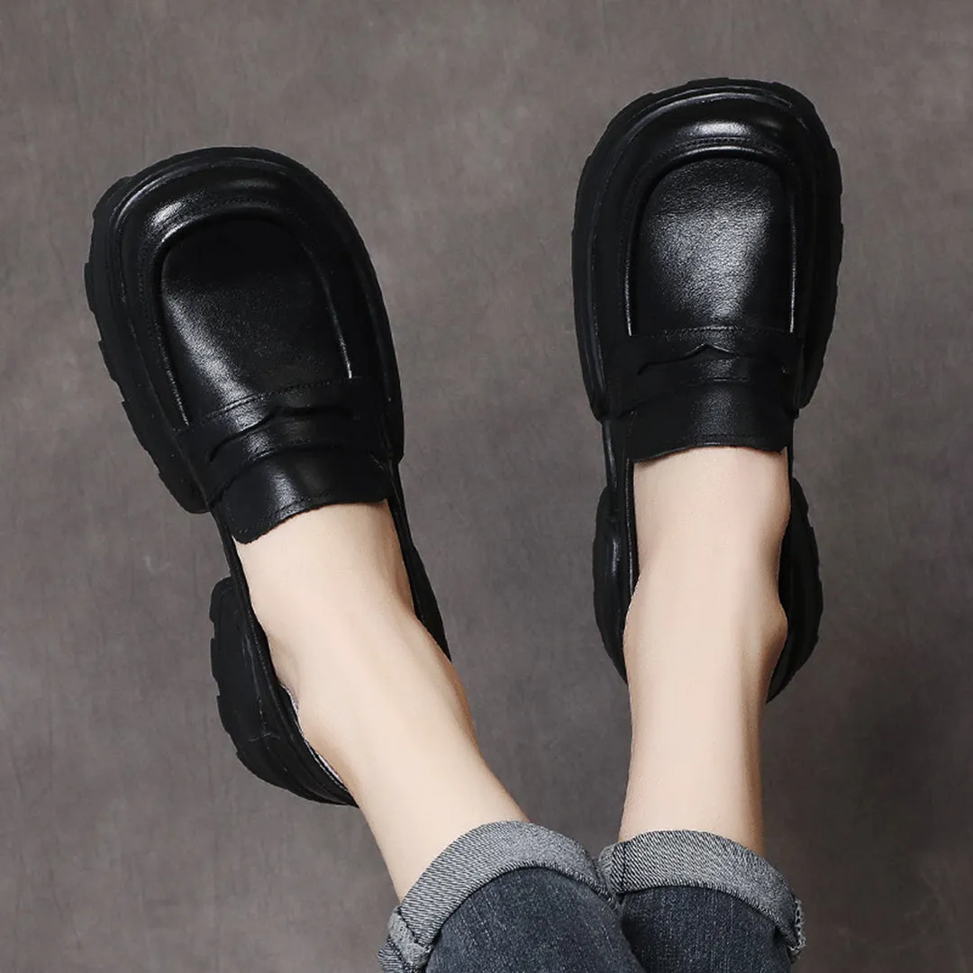 Retro Women Leather Loafer Shoes