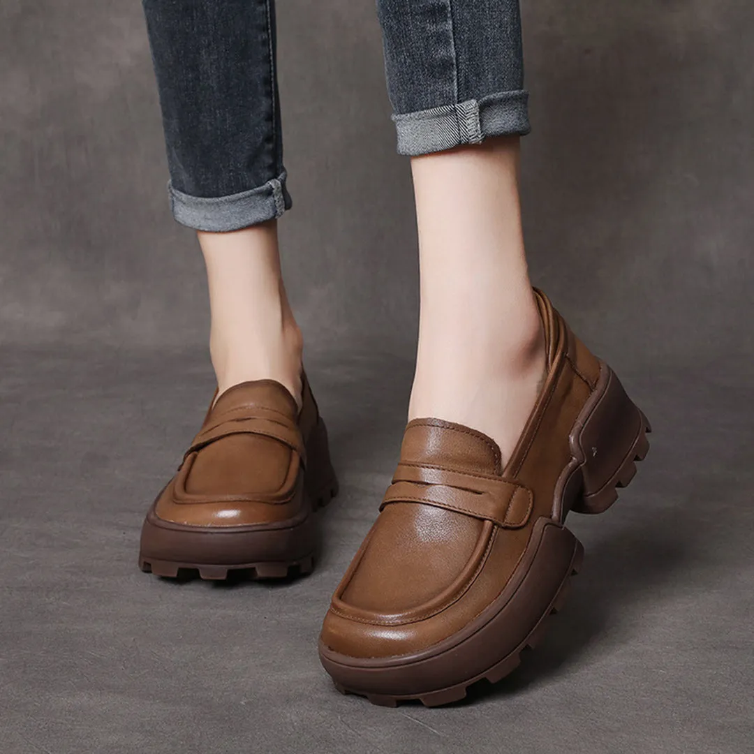 Retro Women Leather Loafer Shoes