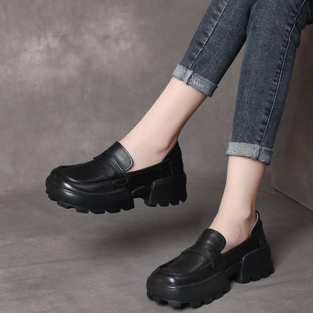 Retro Women Leather Loafer Shoes