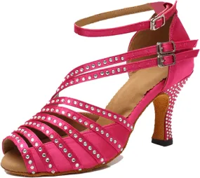 Rhinestone Dance Shoes Salsa Dancing Shoes Pink Color