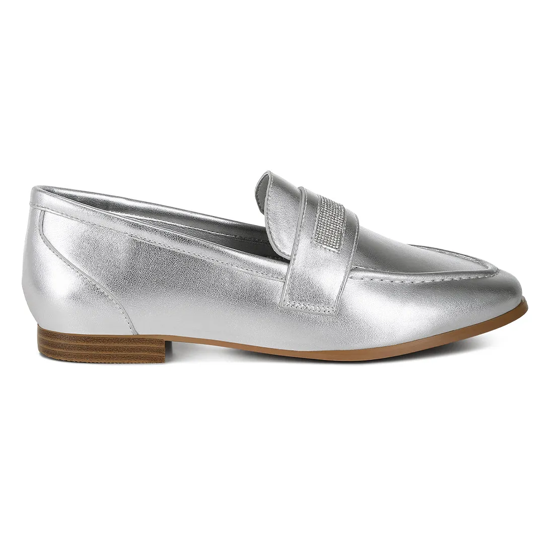 Rhinestone Strap Metallic Loafers