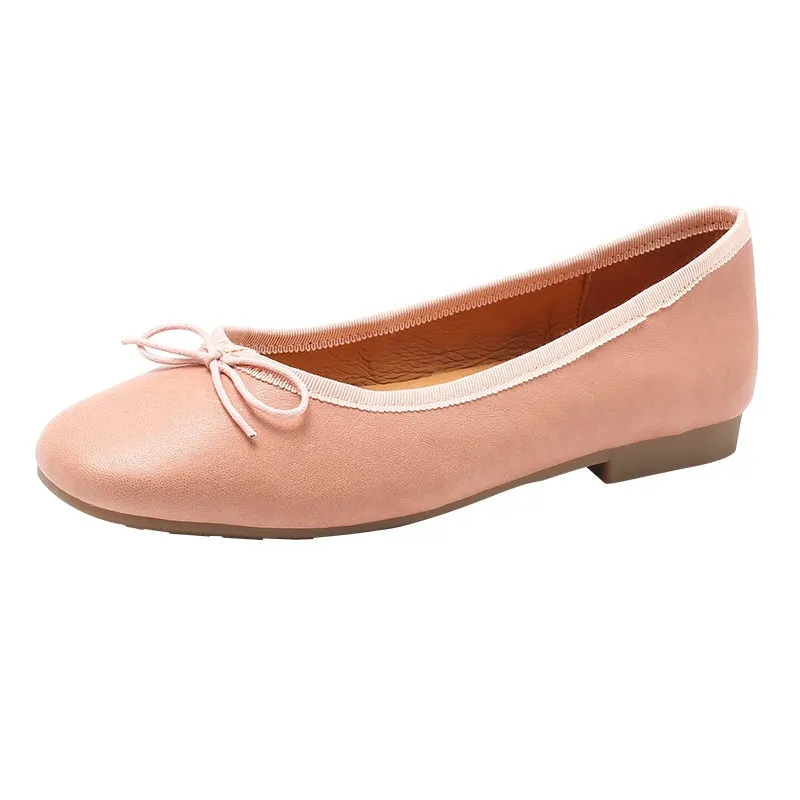 Round Toe Sheepskin Ballerina Shoes Bow-Detail 12 colors