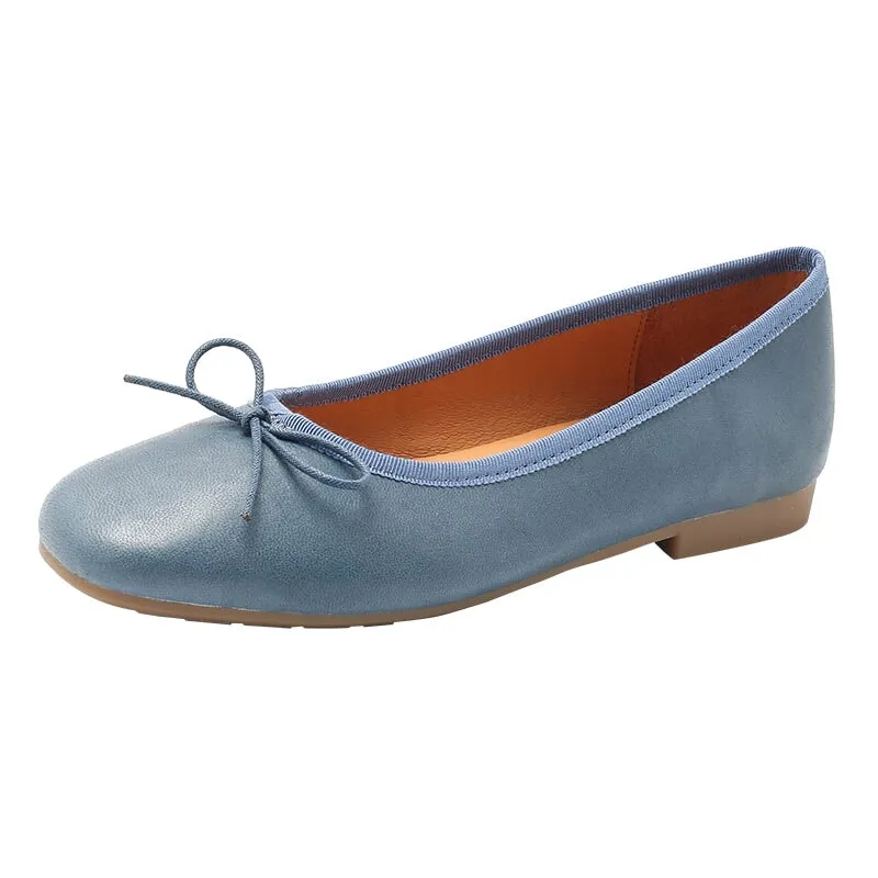 Round Toe Sheepskin Ballerina Shoes Bow-Detail 12 colors