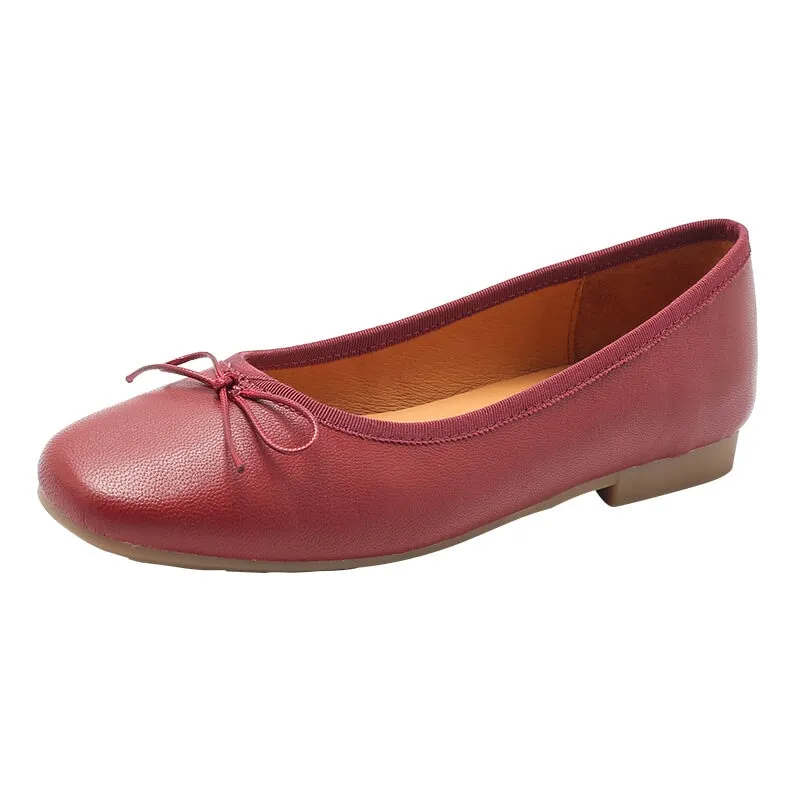 Round Toe Sheepskin Ballerina Shoes Bow-Detail 12 colors