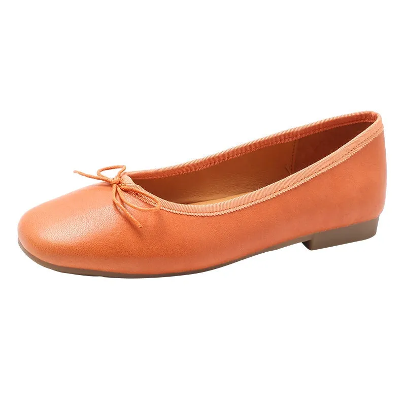 Round Toe Sheepskin Ballerina Shoes Bow-Detail 12 colors