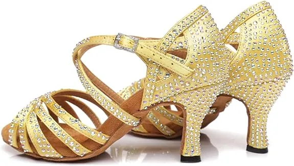 Salsa Bachata Latin Dance Shoes Diamante Yellow Dance Shoes