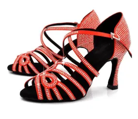 Salsa Shoes Womens Red Rhinestone Latin Dance Shoes