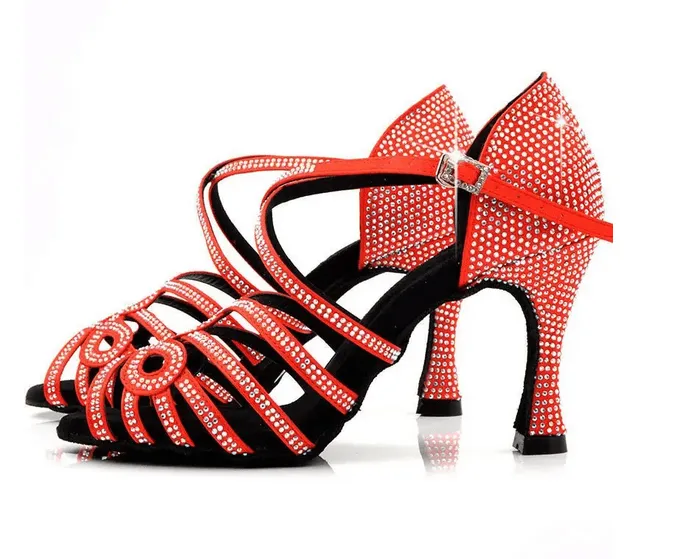 Salsa Shoes Womens Red Rhinestone Latin Dance Shoes