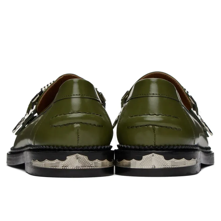 Slip-On Green Leather Metal Appliques Loafers