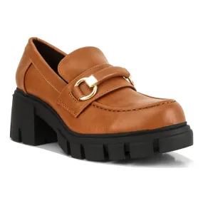 Tan Chunky Platform Loafers