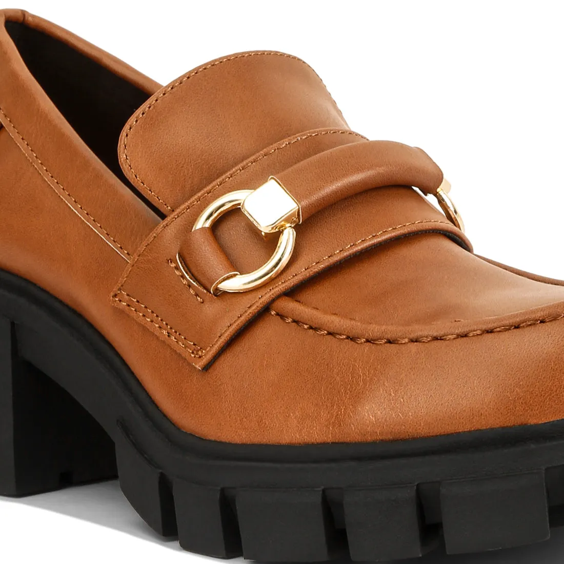 Tan Chunky Platform Loafers