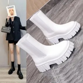 Trendy Chunky Slide On Boot White & Black