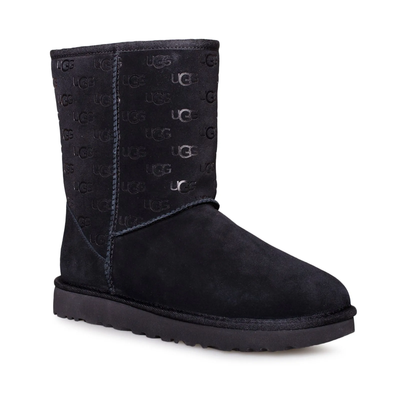 UGG Classic Short Embossed Logo Black Boots - Women's