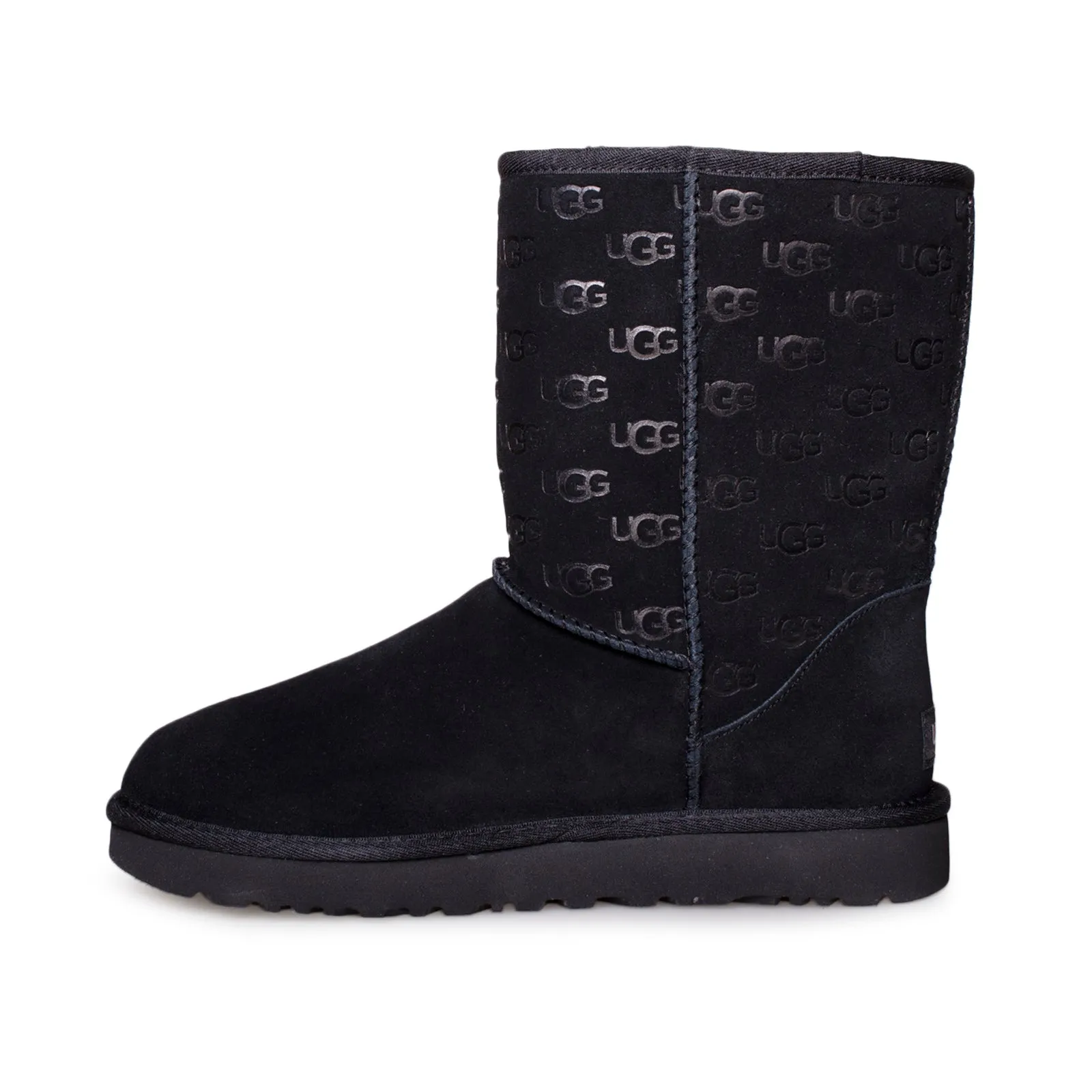 UGG Classic Short Embossed Logo Black Boots - Women's