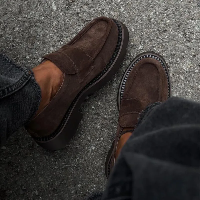 Vintage Suede Thick Heel Lazy Loafers