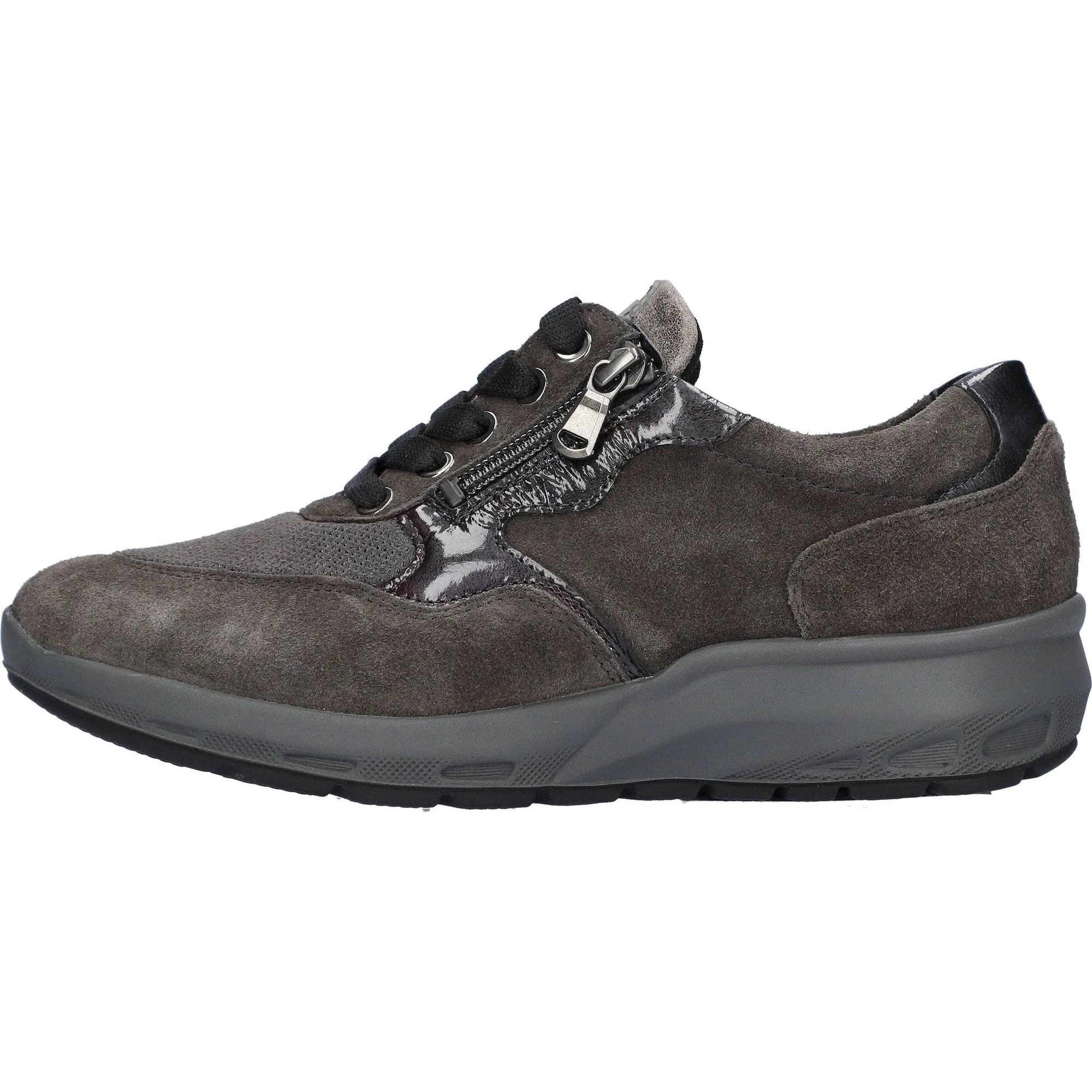 Waldlaufer 831M01 400 052 - M-Tonia Ladies Wide Carbon Suede Arch Support Zip & Lace Shoes