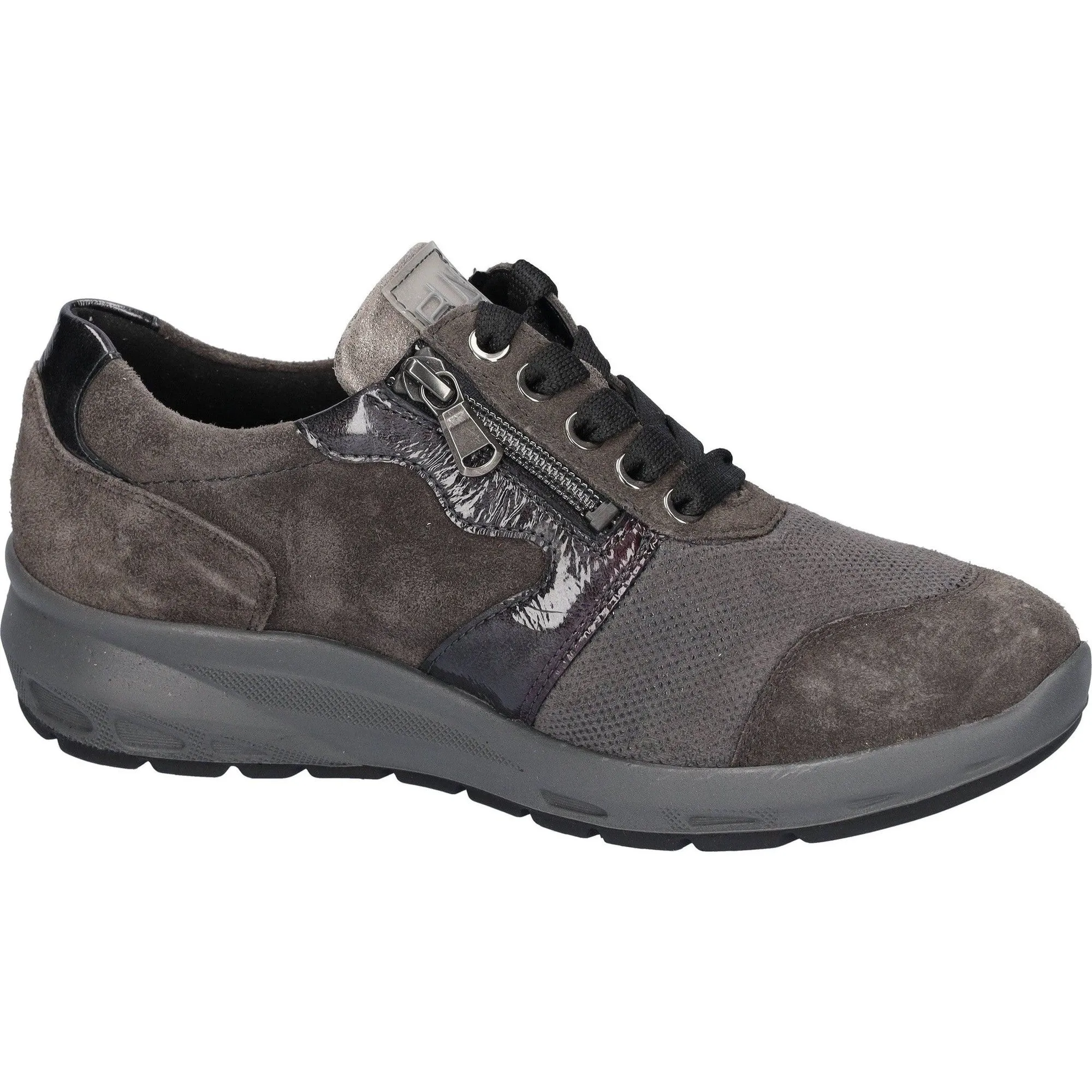 Waldlaufer 831M01 400 052 - M-Tonia Ladies Wide Carbon Suede Arch Support Zip & Lace Shoes