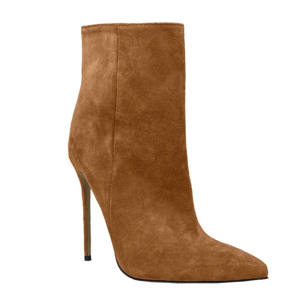 Women Stiletto Sexy Ankle Boots Zip Up Suede Short Boots