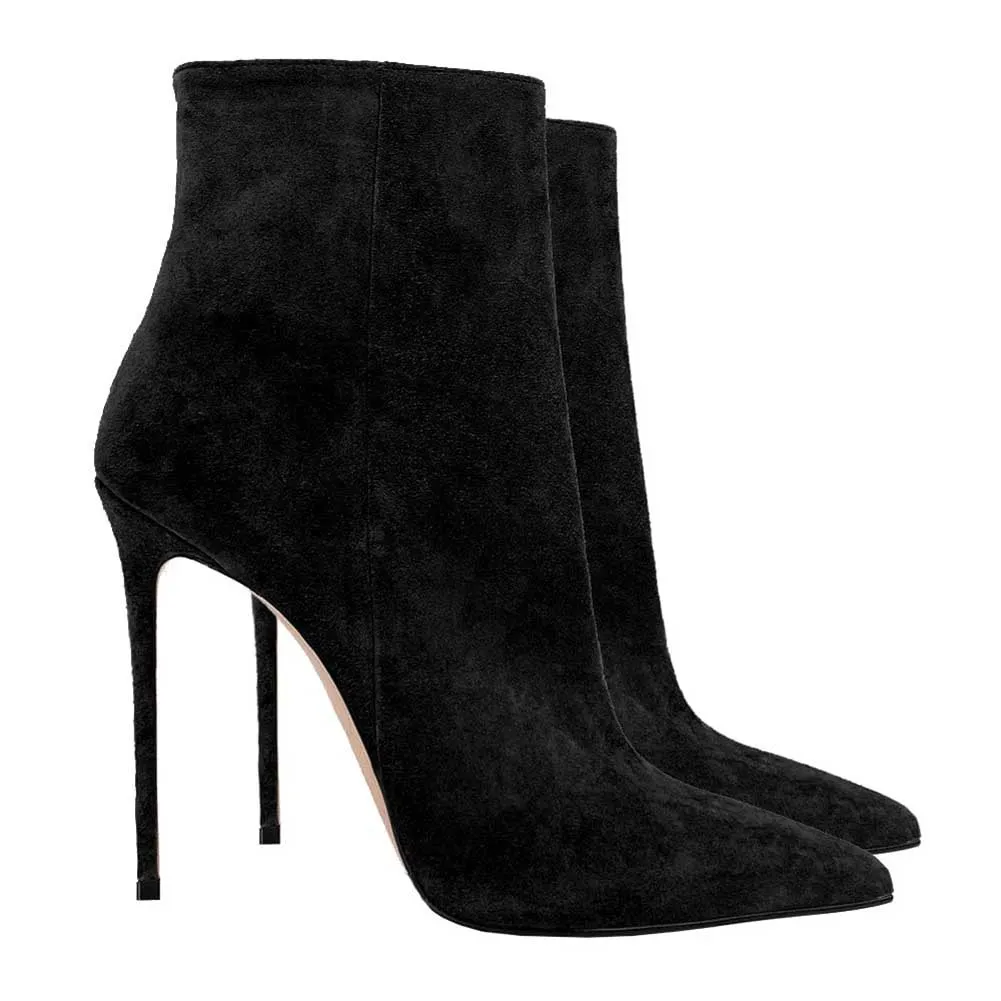 Women Stiletto Sexy Ankle Boots Zip Up Suede Short Boots