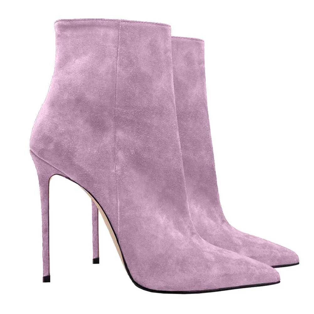 Women Stiletto Sexy Ankle Boots Zip Up Suede Short Boots