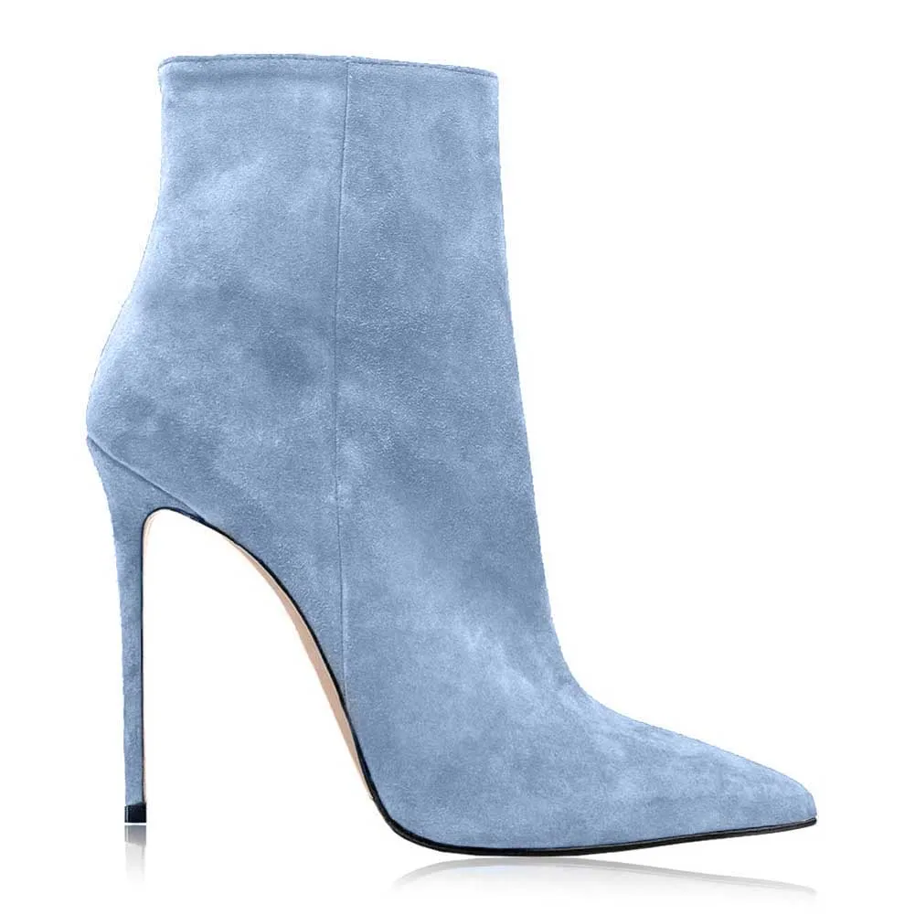 Women Stiletto Sexy Ankle Boots Zip Up Suede Short Boots