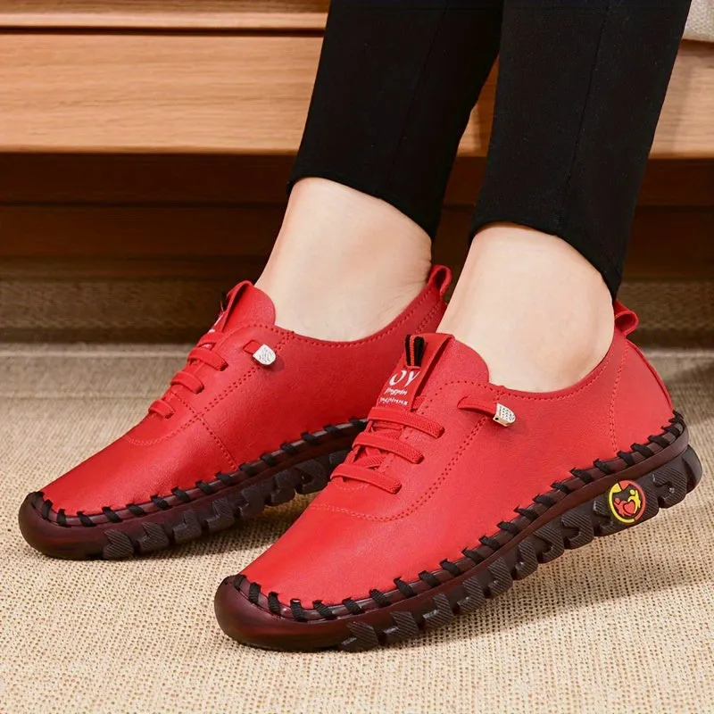 Women's Handmade & Comfortable Flat Loafers, Breathable & Lightweight Non Slip Lace Up Slip On Shoes, Women's Footwear